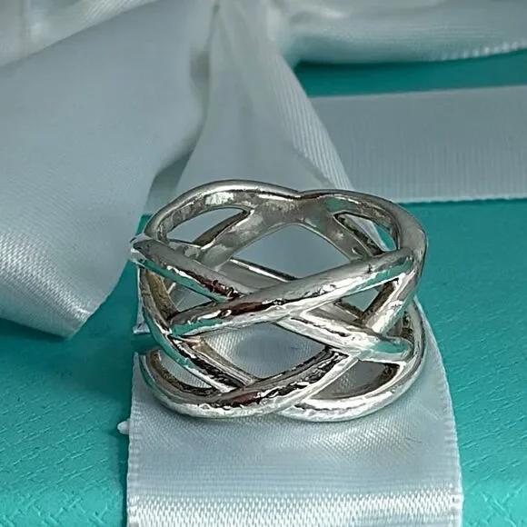 Tiffany Celtic Knot Wide Silver Open Ring - Sz 6.5 - Picture 12 of 16